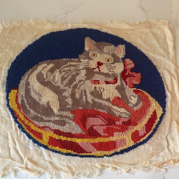 Other - Vintage Needlepoint Cat Picture not framed